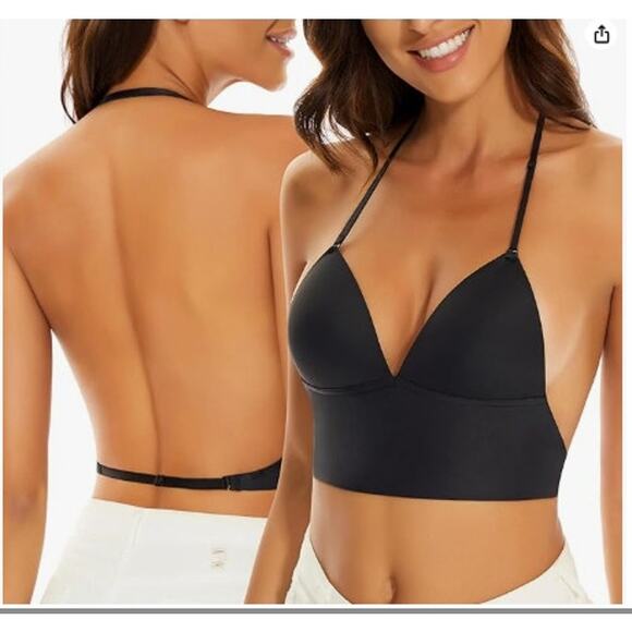 New NWT Zekeylin Low Back Wireless Triangle Bralette Plunge Open Back Halter 2XL - Picture 1 of 7